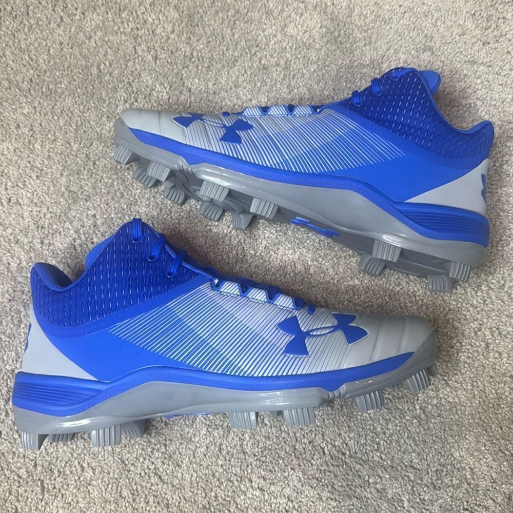 Under Armour Team Yard Mid TPU Blue & Gray Baseball Cleats Size 12.5 3021513-401